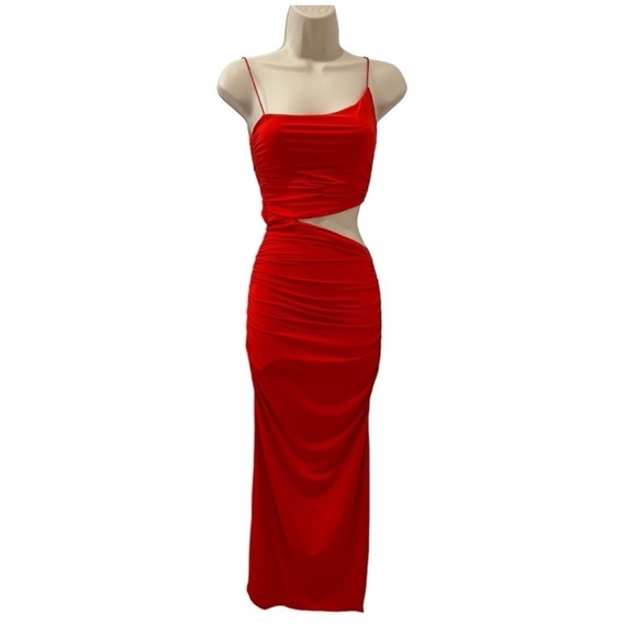 Zara Women’s Small Red Ruched Cutout Bodycon Midi Dress Evening Party - Picture 1 of 12